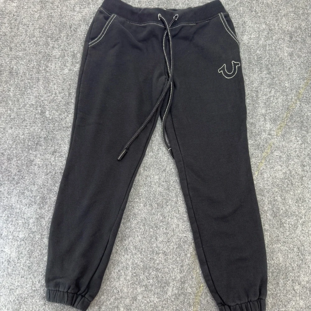 True Religion Contrast Stitch Horseshoe Logo Joggers Black Size S
